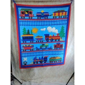 Vintage Trains Children's Blanket Quilt Vibrant Colors! Size 42.5"x 34.5"